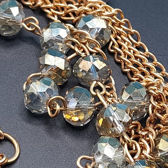 Silver Crystal Bead Gold Chain Necklace, Unique Cone Beads, 35" - Picture 13 of 16